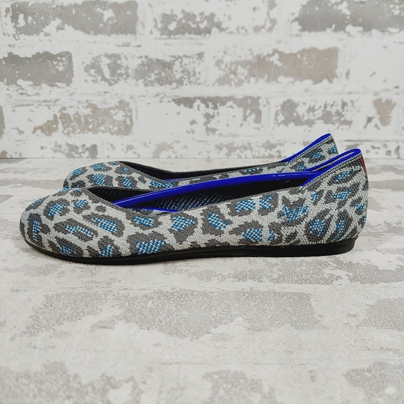 New Rothy's The Flat Grey Spotted Animal Print Knit Ballet FlatsO685